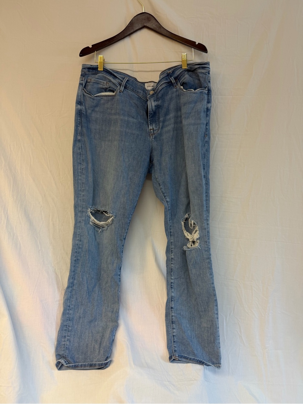 Frame Denim Light Blue Distressed Straight-Leg Jeans